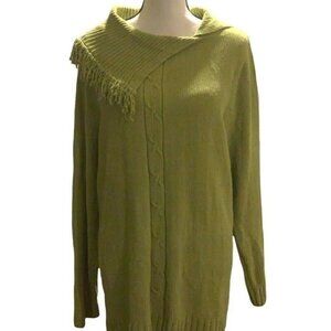 Knit & Pearl Women Cable Knit Sweater Size 1X Green Angel Flap Style Collar